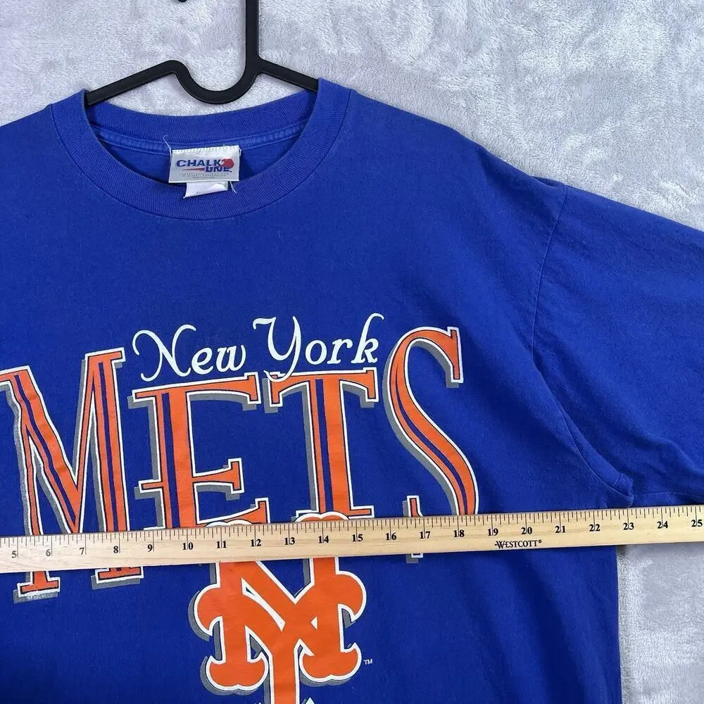 Vintage 1996 New York Mets T-Shirt Men's XL Blue/Orange‎ Chalkline Made in USA